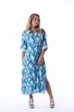 Camisa Larga Clara Ikat Aqua