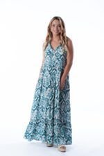 Vestido Largo Fernanda Aqua Lurex