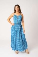 Vestido Largo Marcia Indigo Leaf