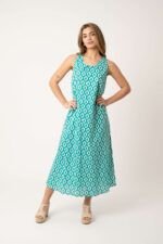 Vestido Largo Pilar Aqua Rombos