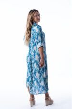 Camisa Larga Clara Ikat Aqua - Imagen 2