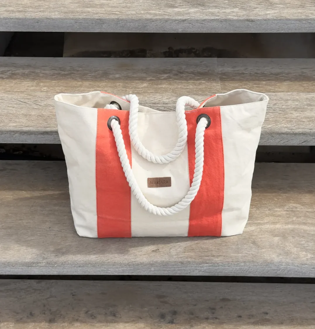 91083258 Bolso Bicolor Formentera Natural Teja - Imagen 1